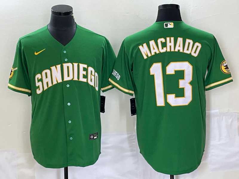 Mens San Diego Padres #13 Manny Machado Green Cool Base Stitched Baseball Jersey->san diego padres->MLB Jersey